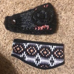 Winter headband ear muffs. Knit and ranch dressn lot. Aztec